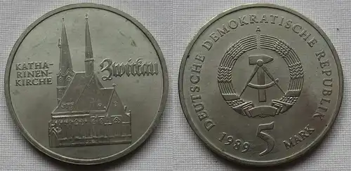 DDR Gedenk Münze 5 Mark Zwickau Katharinenkirche 1989 vorzüglich (141711)