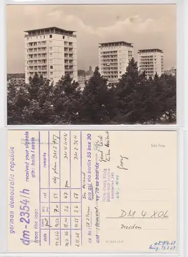 37414 QSL Karte Amateur Funker DDR Halle Saale Hochhaus Leninallee 1966