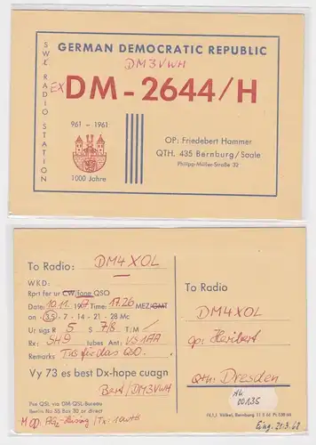 00135 QSL Karte Amateur Funker DDR Bernburg Saale mit Stadtwappen 1967