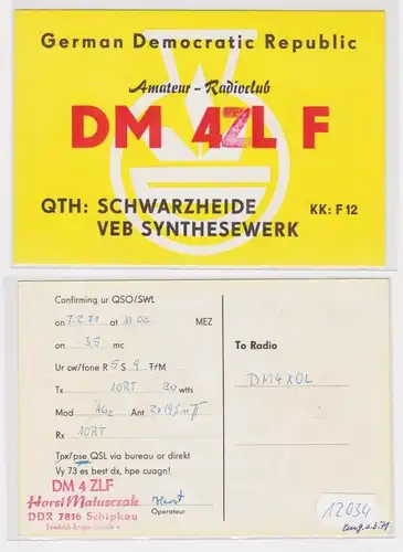 12034 QSL Karte Amateur Funker DDR VEB Synthesewerk Schwarzheide 1971