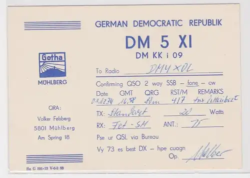 26597 QSL Karte Amateur Funker DDR Gotha Mühlberg 1974