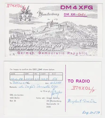 18393 QSL Karte Amateur Funker DDR Blankenburg mit Stadtwappen 1978