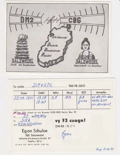 48402 QSL Karte Amateur Funker DDR Salzwedel Stadt des Baumkuchens 1971