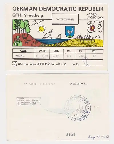 12724 QSL Karte Amateur Funker DDR Strausberg bei Berlin 1990