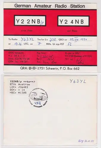 41783 QSL Karte Amateur Funker DDR Schwerin 1991