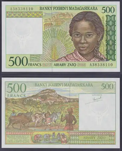 500 Ariary Francs Banknote Madagaskar Madagasikara Pick 75 UNC (160169)