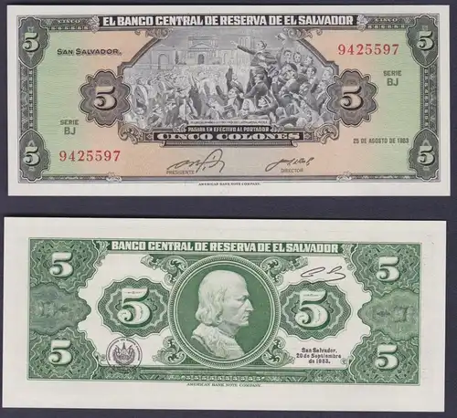 5 Colones Banknote El Salvador 1983 bankfrisch UNC Pick 134 (156308)