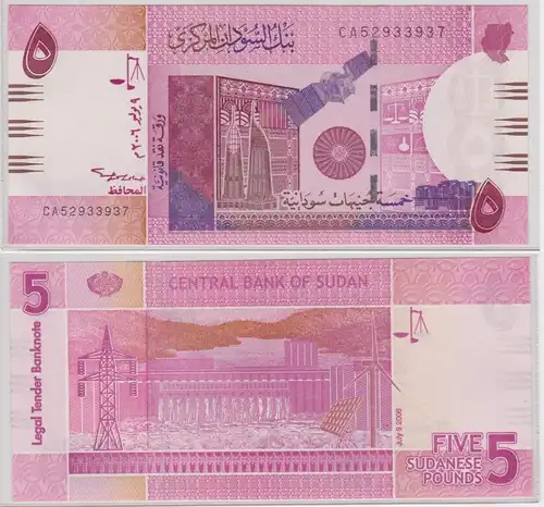 5 Pfund Banknote Sudan (2006) bankfrisch UNC P 66 (159103)