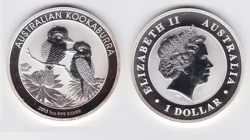 1 Dollar Silbermünze Australien Kookaburra 2013 Stempelglanz (130807)