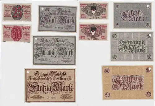 5 Banknoten Notgeld Stadt Geislingen 1918 Kriegs-Notgeld (132883)