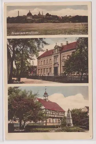 99261 Mehrbild Ak Gruß aus Prießnitz Schule, Rathaus, Totalansicht um 1920