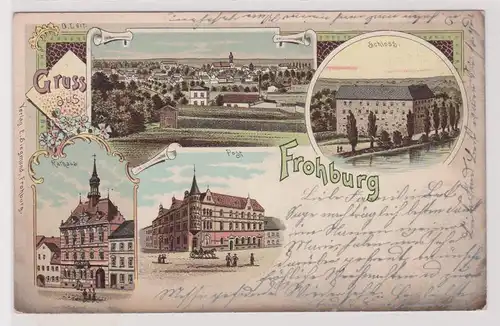 47176 Ak Lithographie Gruß aus Frohburg Rathaus, Post, Schloß usw. 1899
