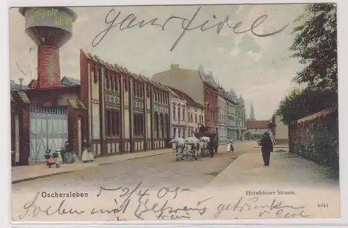 99329 Ak Oschersleben Hornhäuser Straße mit Pferdefuhrwerk 1905
