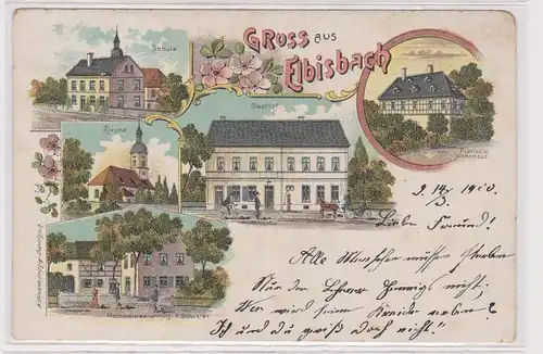 98764 Ak Lithographie Gruß aus Elbisbach Gasthof, Materialwarenhandlung usw.1900