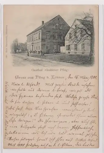 99431 Ak Gruß aus Pflug bei Kohren Gasthof "Goldener Pflug" 1900