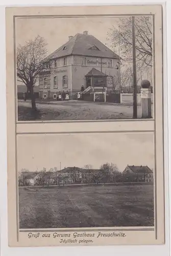 99194 Feldpost Ak Gruß aus Gerums Gasthaus Preuschwitz 1915