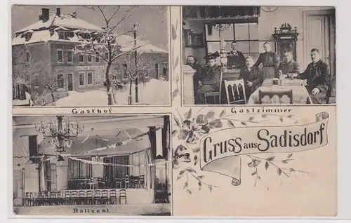 902495 Mehrbild Ak Gruß aus Sadisdorf Gasthof, Ballsaal, Gastzimmer 1909