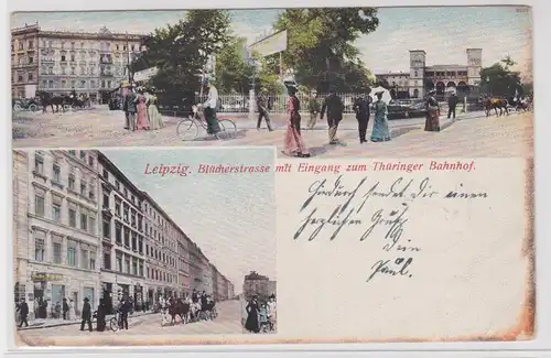 903615 Mehrbild Ak Leipzig Blücherstraße mit Eingang zum Thüringer Bahnhof 1906