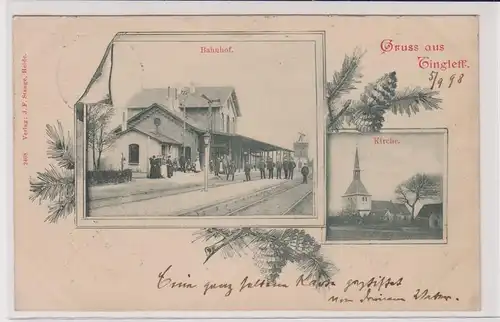 902719 Mehrbild Ak Gruß aus Tingleff Tinglev Bahnhof und Kirche 1898