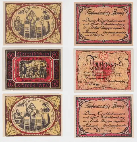 50 & 2 x 75 Pfennig Banknoten Notgeld Gemeinde Stedesand 1920 (138205)