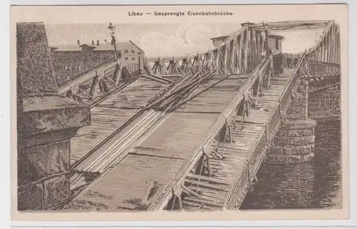 903251 Ak Libau Liepāja gesprengte Eisenbahnbrücke um 1915