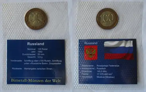 Bi-Metall Münze der Welt 100 Rubel Russland 1992 im Blister (160618)