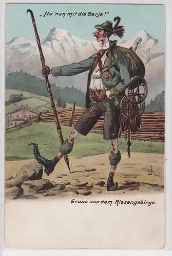 902283 Humor Ak Gruß aus dem Riesengebirge preussischer Wanderer um 1910