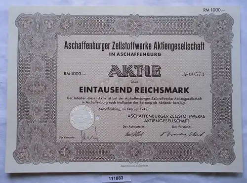 Aktie Aschaffenburg Zellstoff- & Papierfabrikation Februar 1942 (111883)