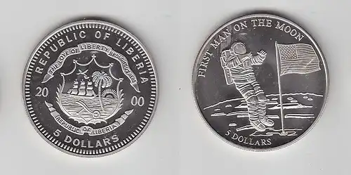 5 Dollar Nickel Münze Liberia 2000 1. Mann auf dem Mond (112849)