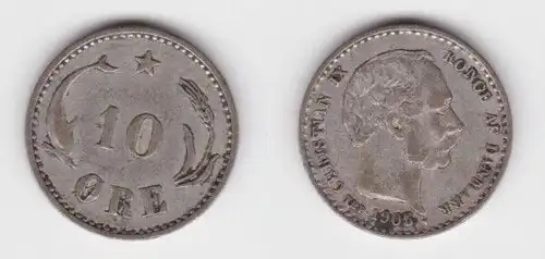 10 Öre Silber Münze Dänemark Delphin 1905 ss (142898)