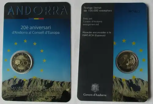 Andorra 2 Euro Gedenkmünze 2014 "20 Jahre Europarat" in Coincard (105691)