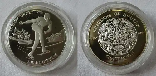 300 Ngultrum Silber Münze Bhutan Olympiade 1994 Lillehammer Eislauf 1992(134095)