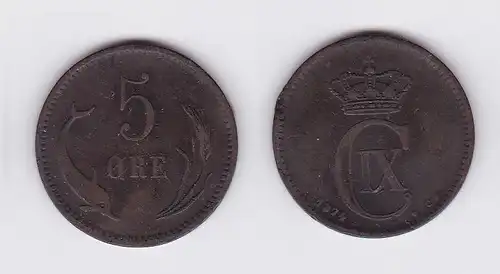 5 Öre Kupfer Münze Dänemark Delphin 1874 (117243)