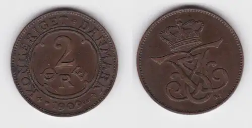 2 Öre Kupfer Münze Dänemark 1909 ss+ (142833)