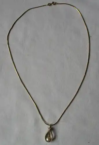 hochwertige Damenhalskette Fischlandschmuck 333er Gold Perlenanhänger (152236)