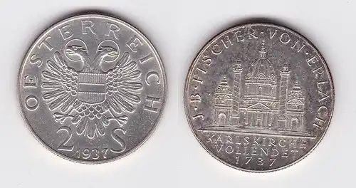 2 Schilling Silber Münze Österreich 1937 Fischer von Erlach vz (162498)