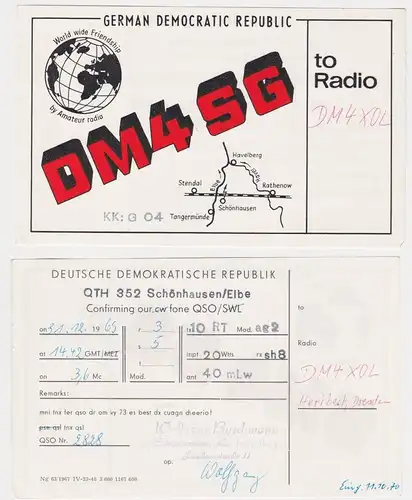 98833 QSL Karte Amateur Funker DDR Schönhausen Elbe mit Erdkugel 1969