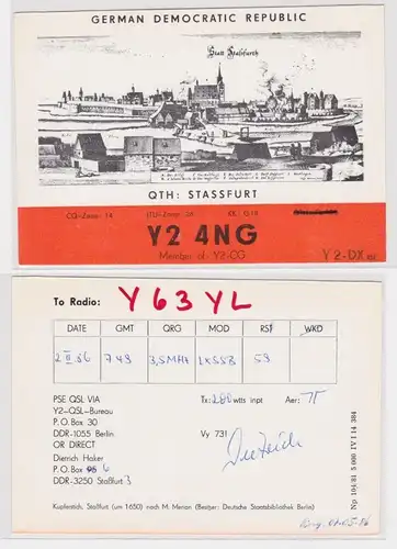 77794 QSL Karte Amateur Funker DDR Stassfurt historische Stadtansicht 1986