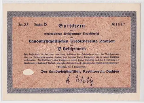 17 RM Kreditbrief Landwirtschaftlicher Kreditverein Sachsen 1930 (110256)