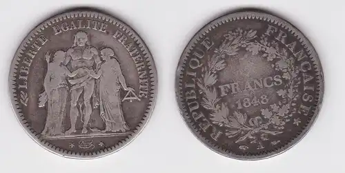 5 Franc Silber Münze Frankreich 1848 A s/f.ss (104728)