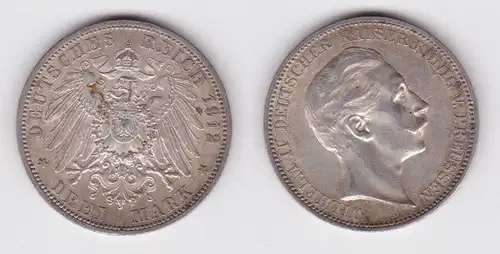 3 Mark Silbermünze Preussen Kaiser Wilhelm II 1912 A Jäger 103 ss+ (115038)