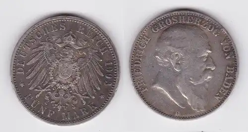 5 Mark Silbermünze Baden Großherzog Friedrich 1903 Jäger 33 ss (107881)