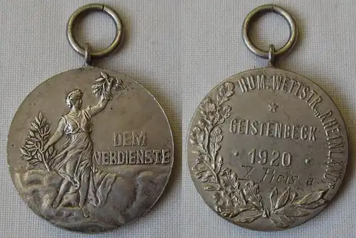 versilberte Medaille Hum.Wettstr. "Rheinland" Geistenbeck 1920 X.Preis  (161266)