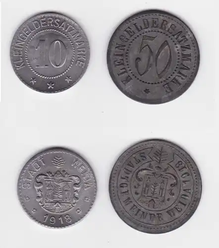 Kleingeldersatzmarken 10 und 50 Pfennig Stadt Weida 1918 (149997)