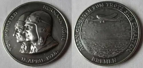 original Medaille BREMEN 1928 Von Hünefeld - Hermann Köhl Silber 900 (160651)
