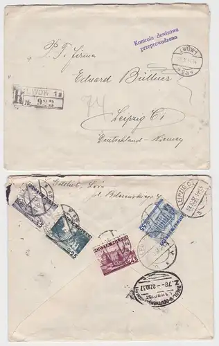 76789 Einschreiben Brief von Polen Nach Leipzig 1937 Kontrola Dewizowa