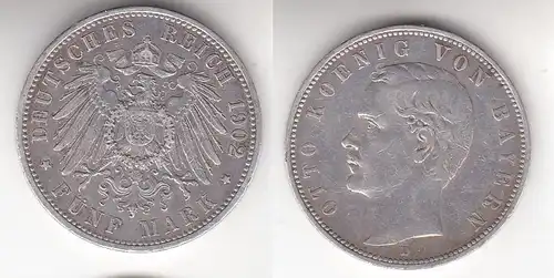 5 Mark Silbermünze Bayern König Otto 1902 Jäger 46  (115073)