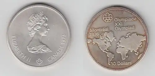 10 Dollar Silber Münze Canada Kanada Olympiade Montreal Weltkarte 1973 (115582)