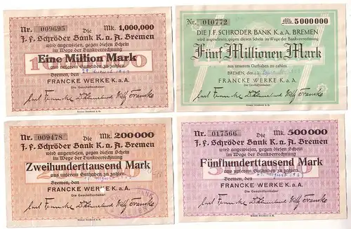 4 Banknoten Inflation Bremen Francke Werke 1923 (113246)