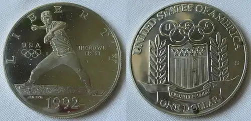 1 Dollar Silber Münze USA 1992 Olympiade Barcelona 1992 Baseballspieler (126575)